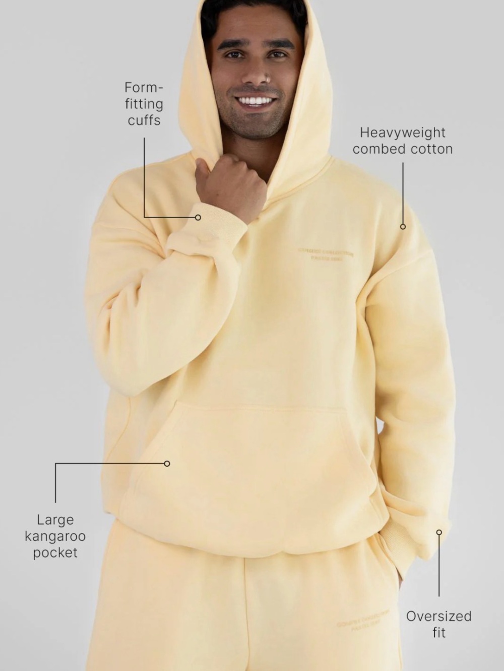 M - Oversized Pastel Yellow Hoodie and Sweatpants set